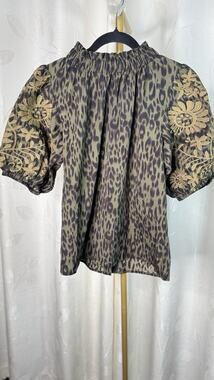 Boutique Chic Animal Print w/Embroidered Puff Short Sleeves